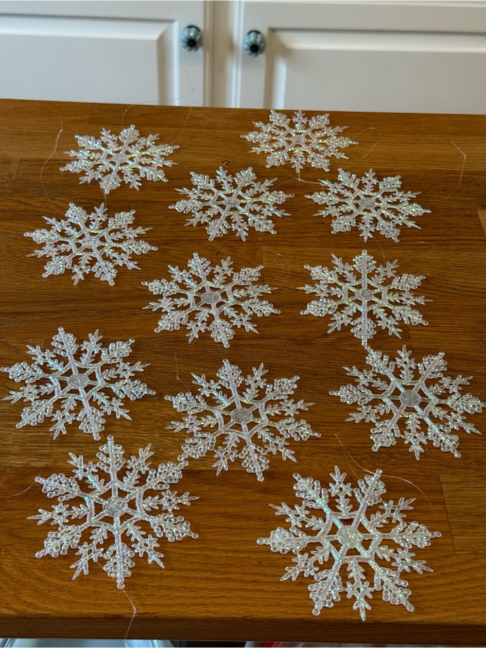 ❄️ Vintage Iridescent Glitter Snowflake Ornaments Set of 12 | Christmas Decor